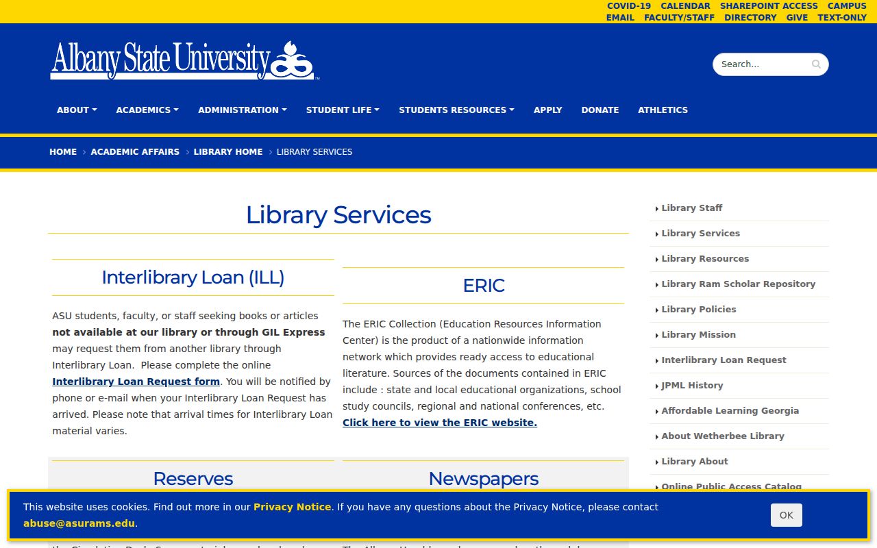 Albany State University library services page for archival research