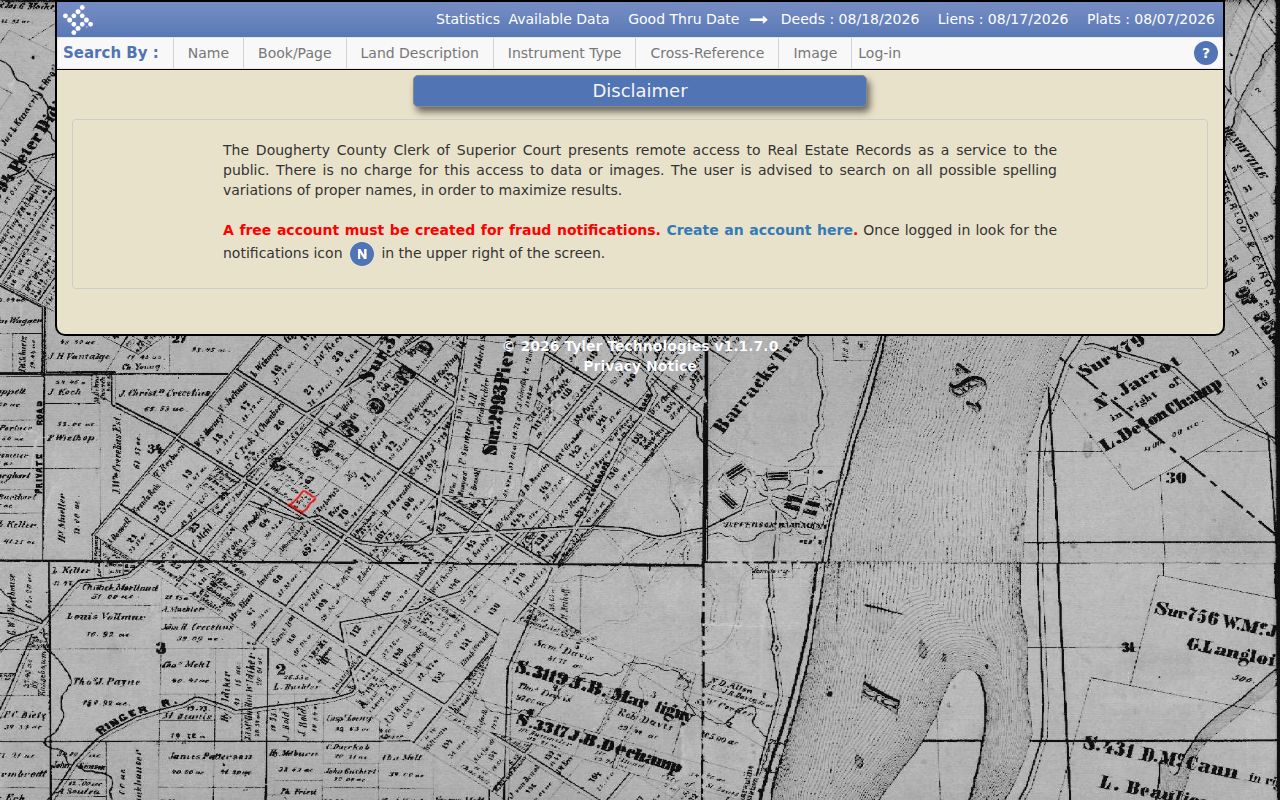 Dougherty County RE Search landing page for Albany deeds and plats