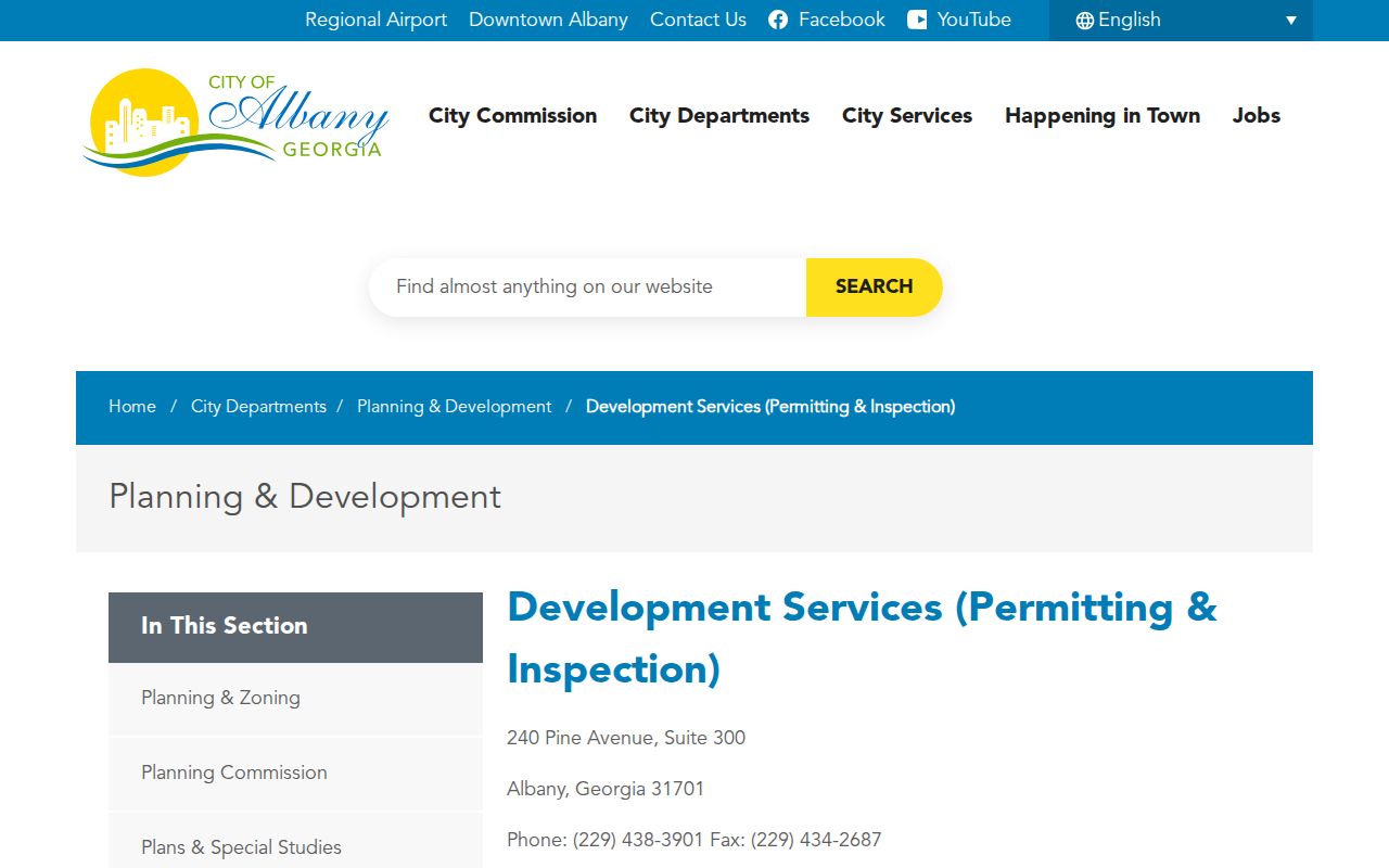 Albany Development Services permit and plan review page
